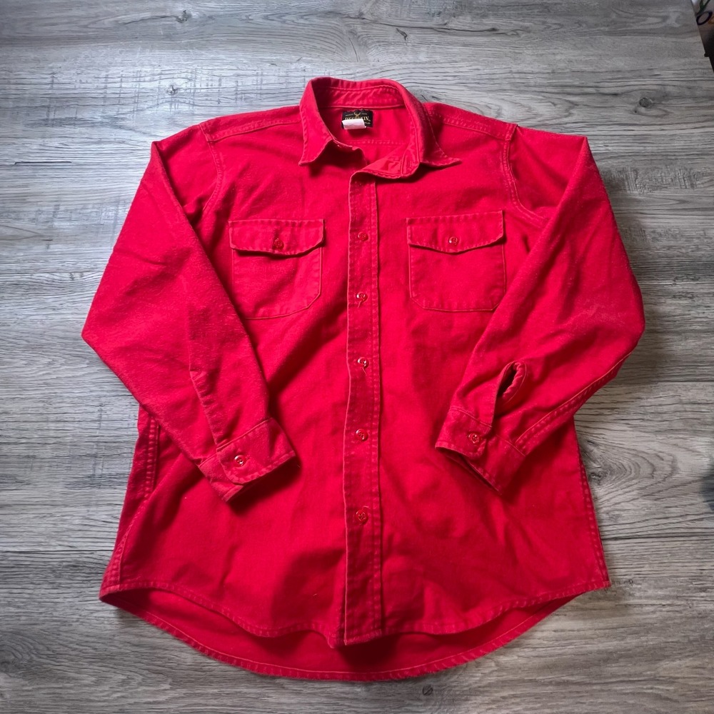 Deerskin Button Down Flannel Mens Large Red Solid Vintage Workwear USA AB72
